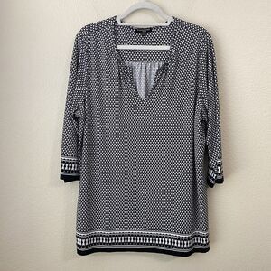 Massimo Fabbro Italy Blouse Top Womens Size 2X Geometric Print Black White